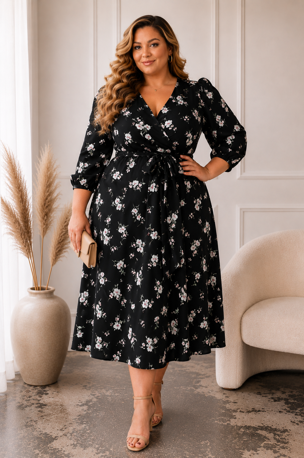 Sukienka plus size Salma czarna w kwiaty (r. 44-54) 