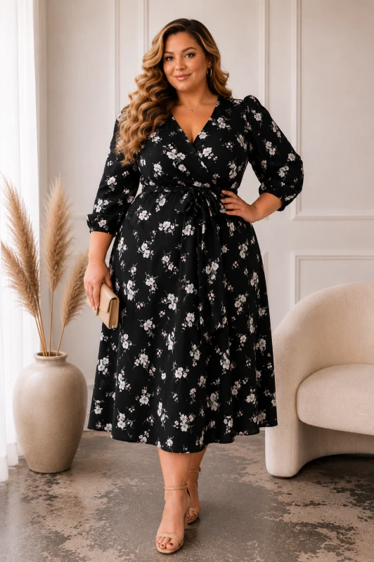 Sukienka plus size Salma czarna w kwiaty (r. 44-54) 