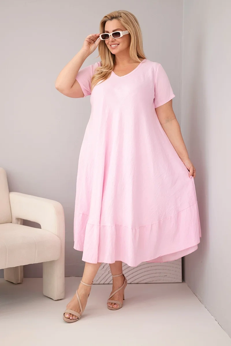 Sukienka plus size z krótkim rękawem i falbaną 100% wiskoza ( r. 46-52)  