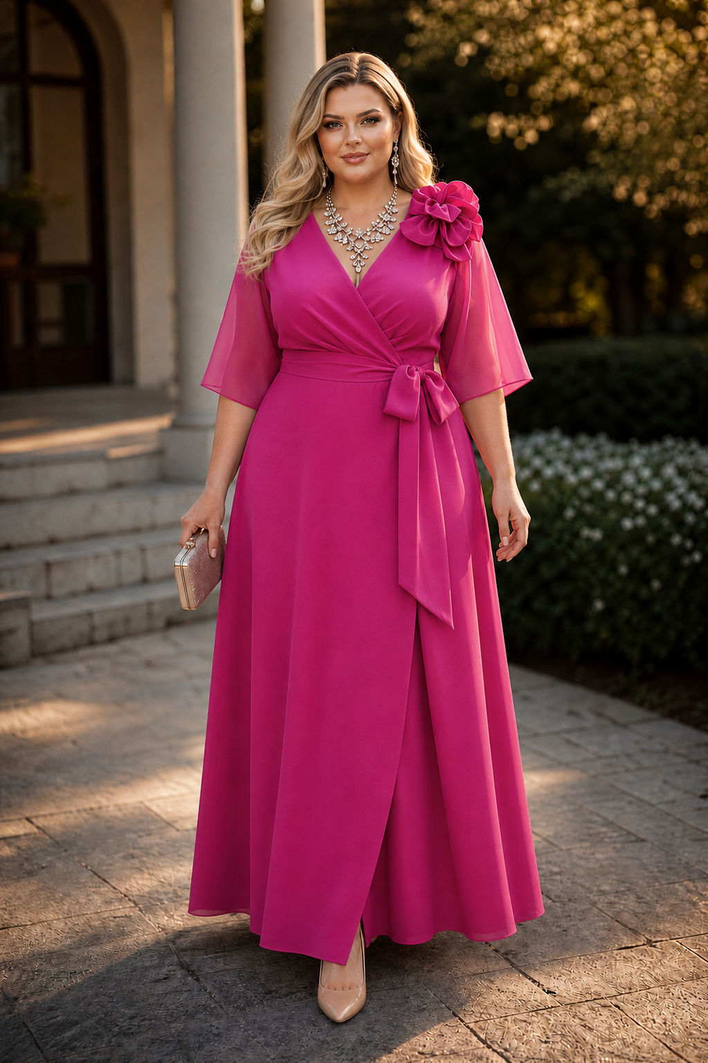 Sukienka wieczorowa plus size CELESTE fuksja glossy ( r. 48-50) 