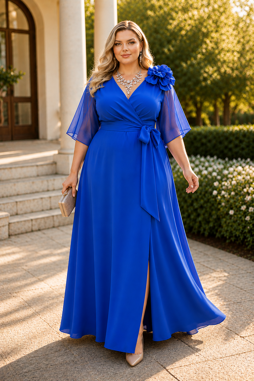Sukienka wieczorowa plus size CELESTE chabrowy glossy ( r. 48-50)  (1)