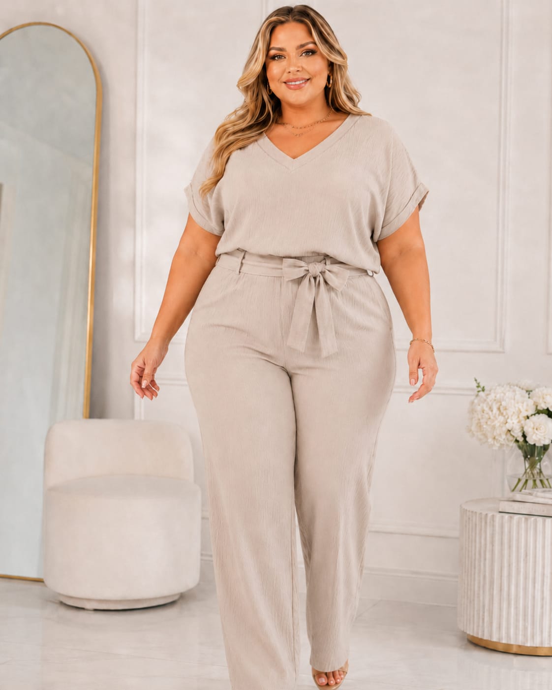 Komplet plus size z paskiem do wiązania ( r. 48-54)
