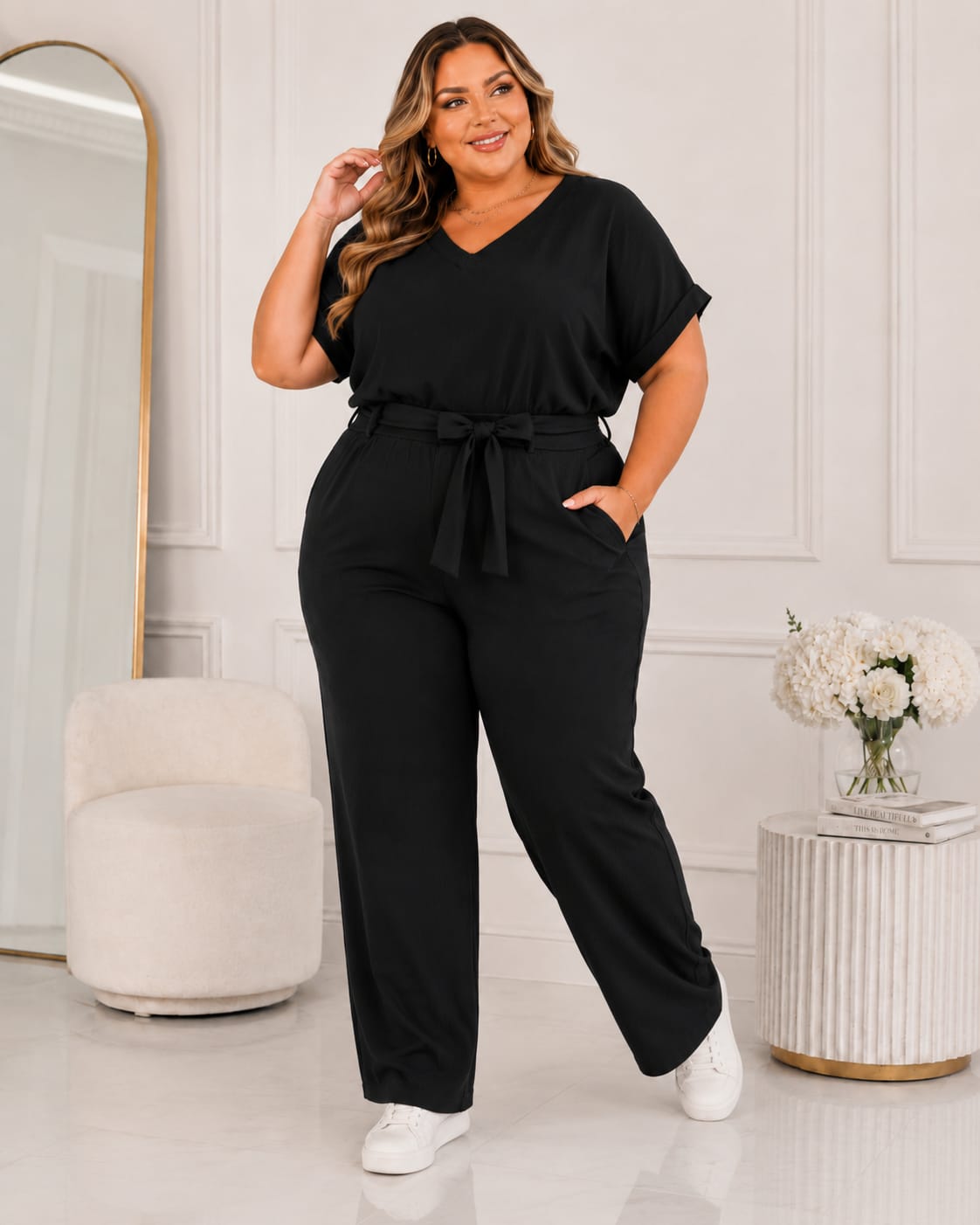 Komplet plus size z paskiem do wiązania ( r. 48-54)