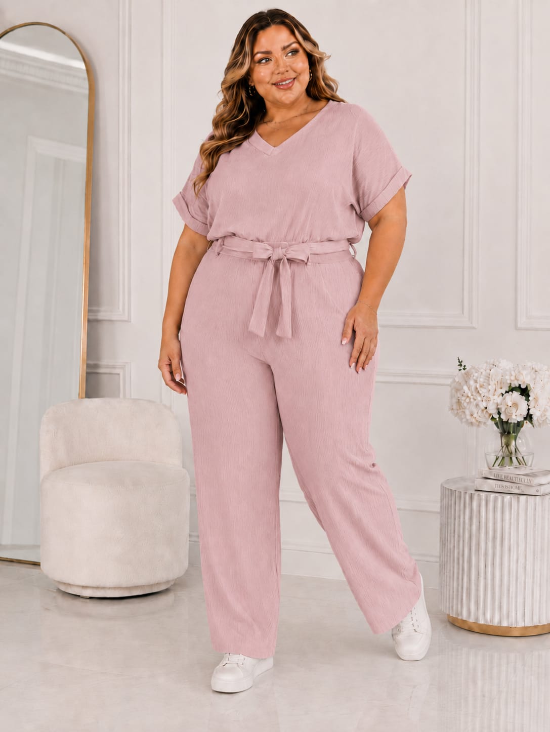 Komplet plus size z paskiem do wiązania ( r. 48-54)