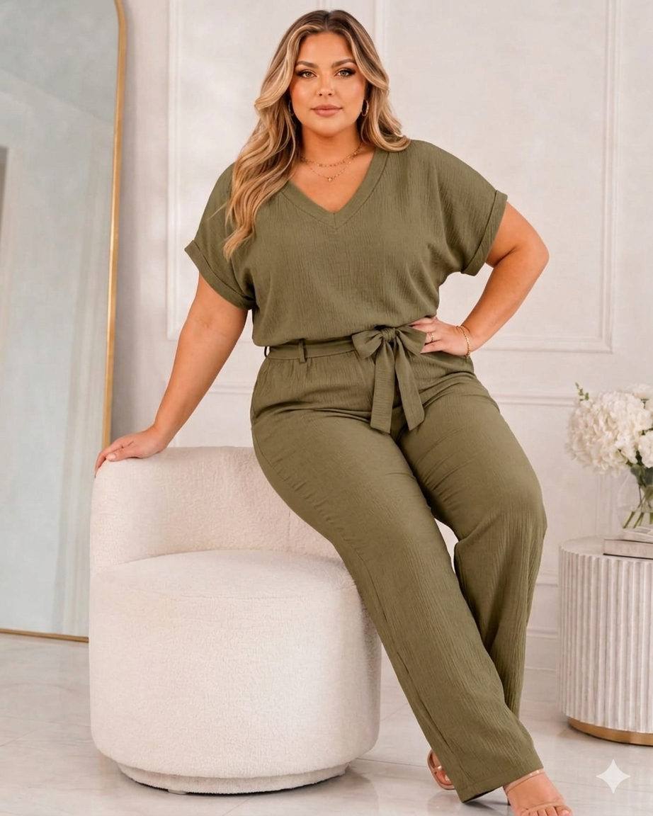 Komplet plus size z paskiem do wiązania ( r. 48-54)