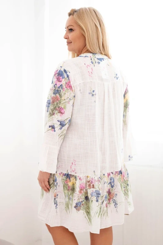 Sukienka damska bawełniana oversize z falbaną i guzikami Plus Size  FLOWER (r.46-48)     ART11276