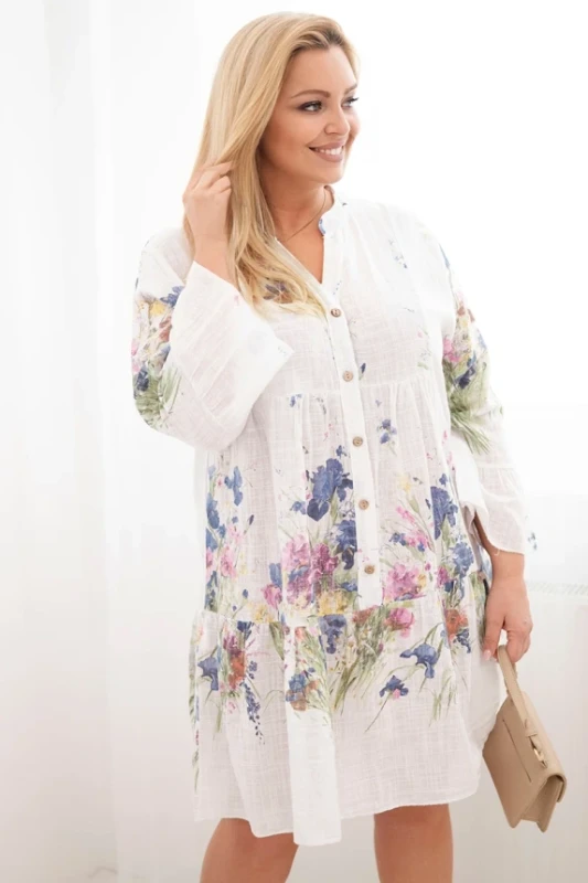 Sukienka damska bawełniana oversize z falbaną i guzikami Plus Size  FLOWER (r.46-48)     ART11276