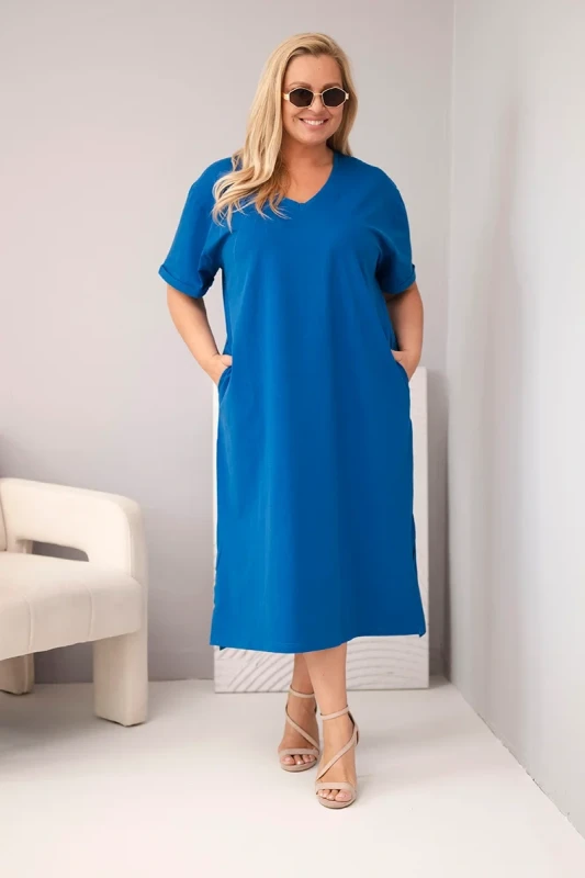 Sukienka damska Plus Size bawełniana z dekoltem w serek ( r. 44-54) mod 7084 