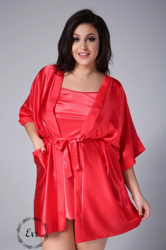 Satynowa koszulka plus size - czerwona Loli (r.44-60)  