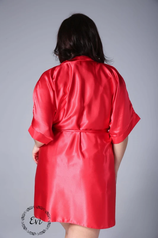 KOMPLET Satynowy szlafrok plus size + koszulka plus size- czerwony Loli (r.44-60)   