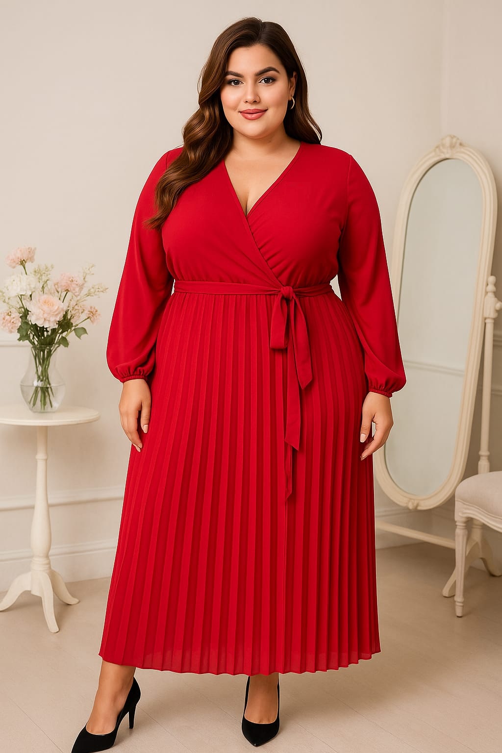 Sukienka plisowana Plus size z długim rękawem ( r. 46-50) 