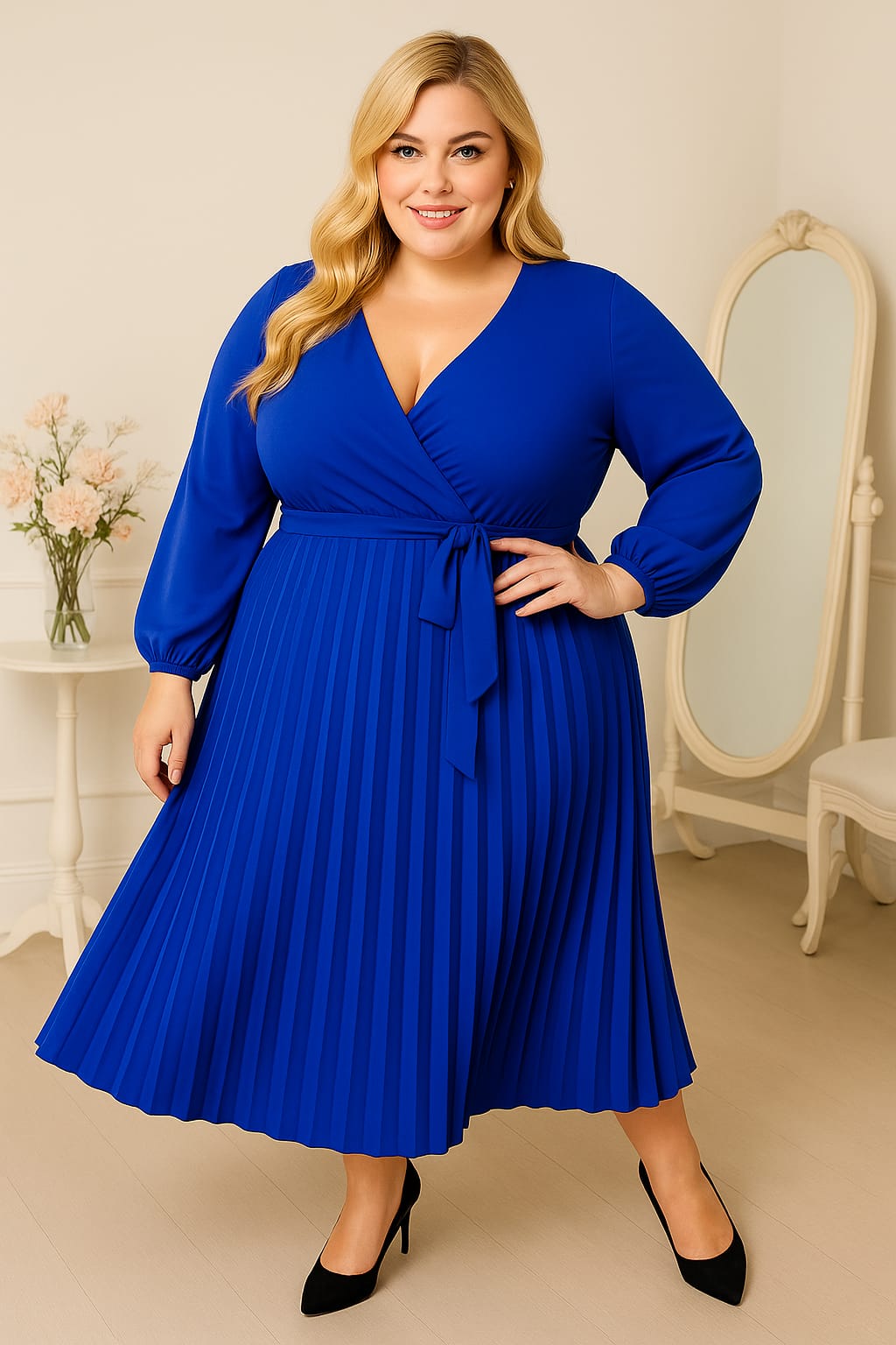 Sukienka plisowana Plus size z długim rękawem ( r. 46-50)  