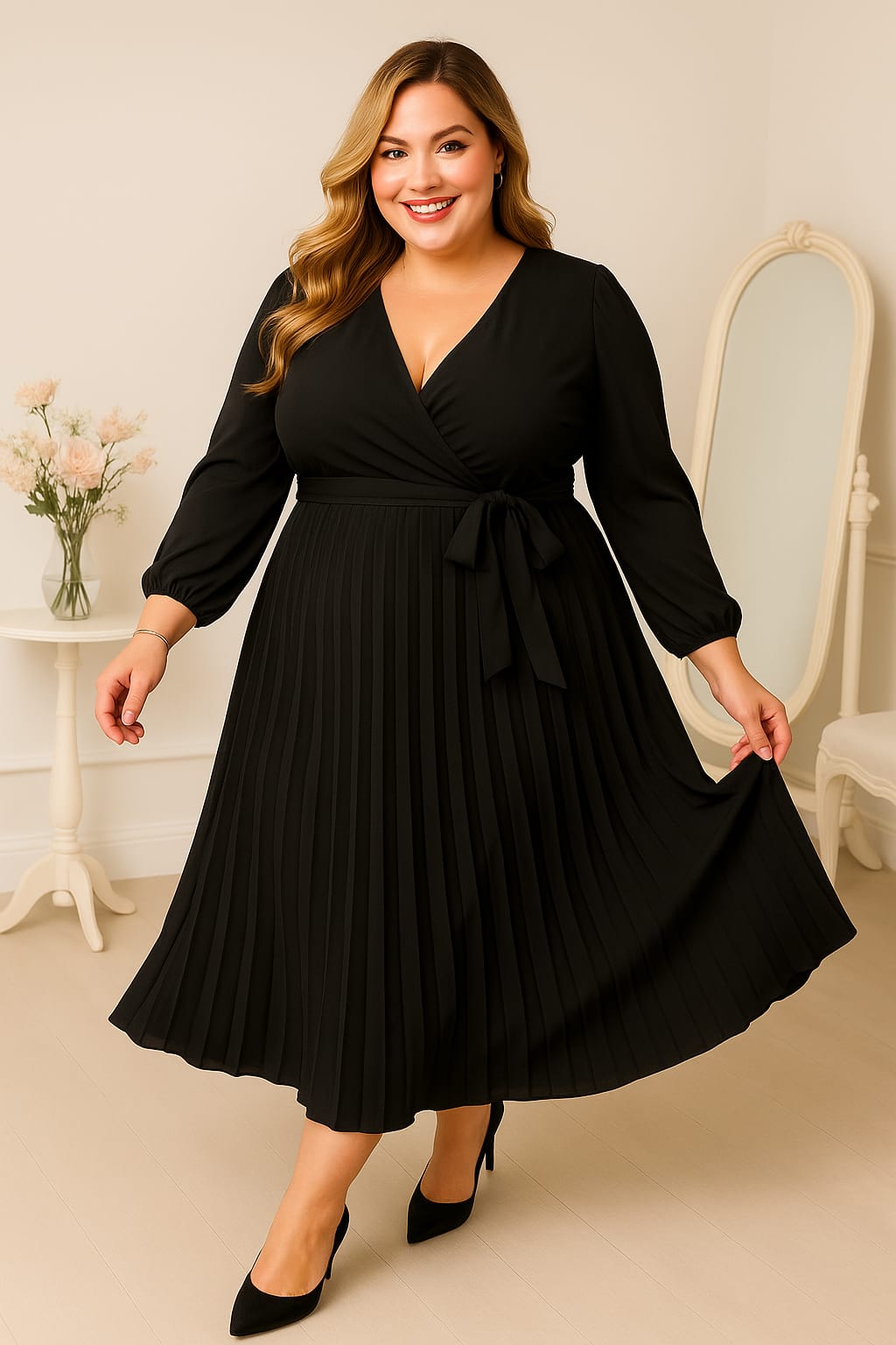 Sukienka plisowana Plus size z długim rękawem ( r. 46-50)  