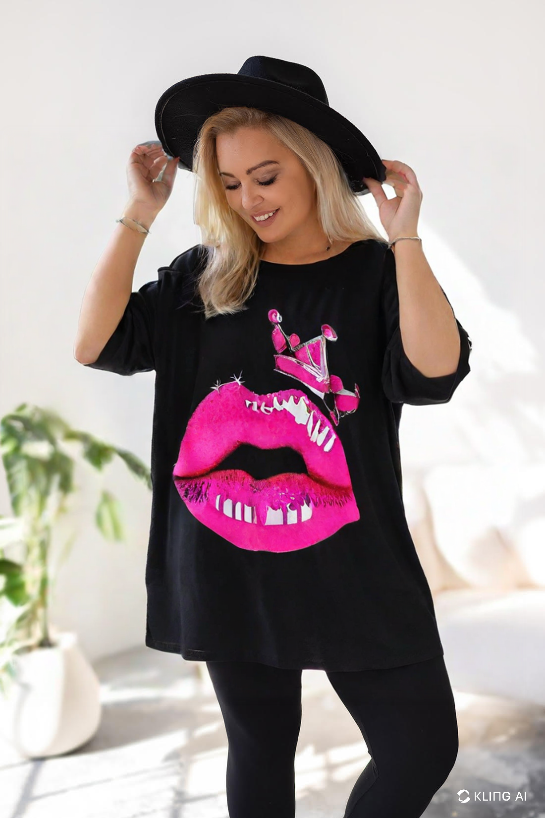 Tunika plus size damska digital usta ( r. 48-56)   