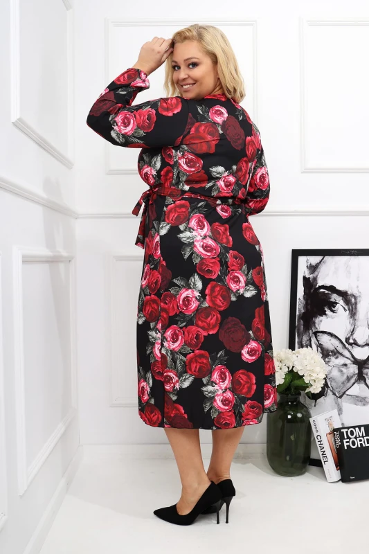 Sukienka plus size w kwiatowy print MERCII w róże  ( r. 42-50)  