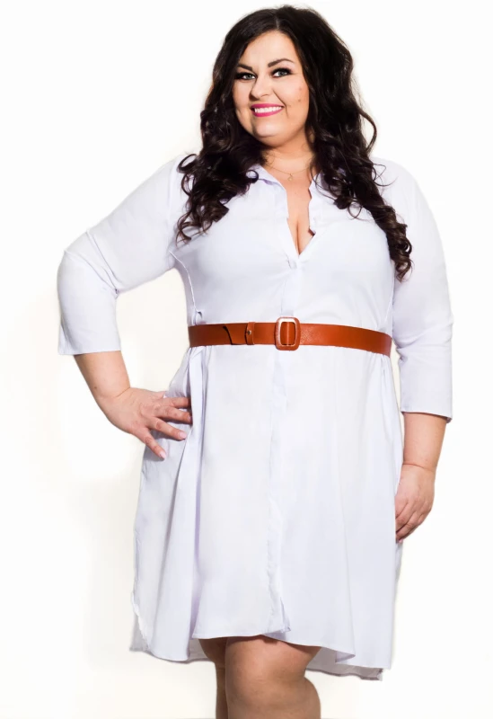 Sukienka koszulowa  plus size oversise BIAŁY ( r. 46-54 ) 