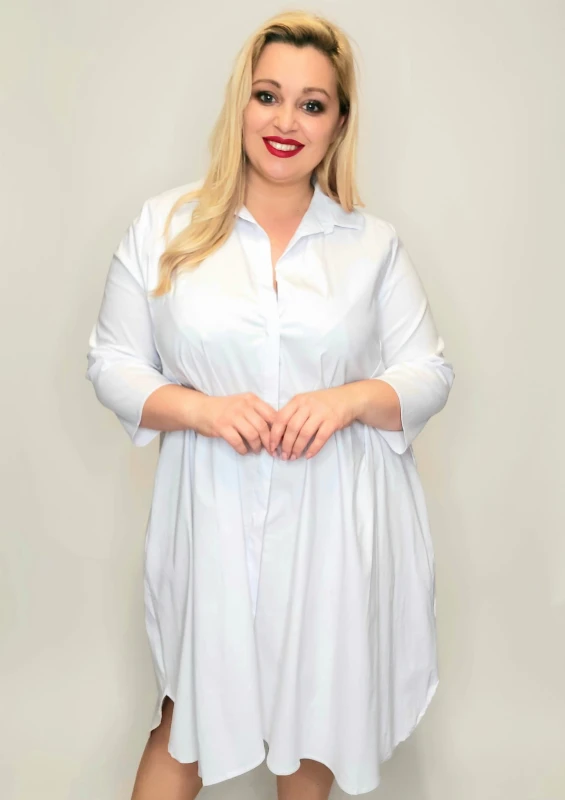 Sukienka koszulowa  plus size oversise BIAŁY ( r. 46-54 ) 
