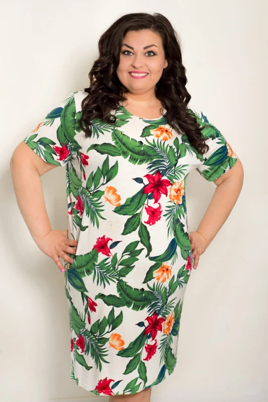 LATO Sukienka plus size w kwiaty - GREEN FLOWER (L.r 48-56)  