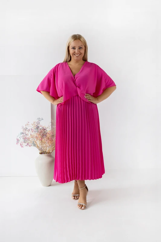 Sukienka plisowana plus size z kopertowym dekoltem ( r. 48-56) 