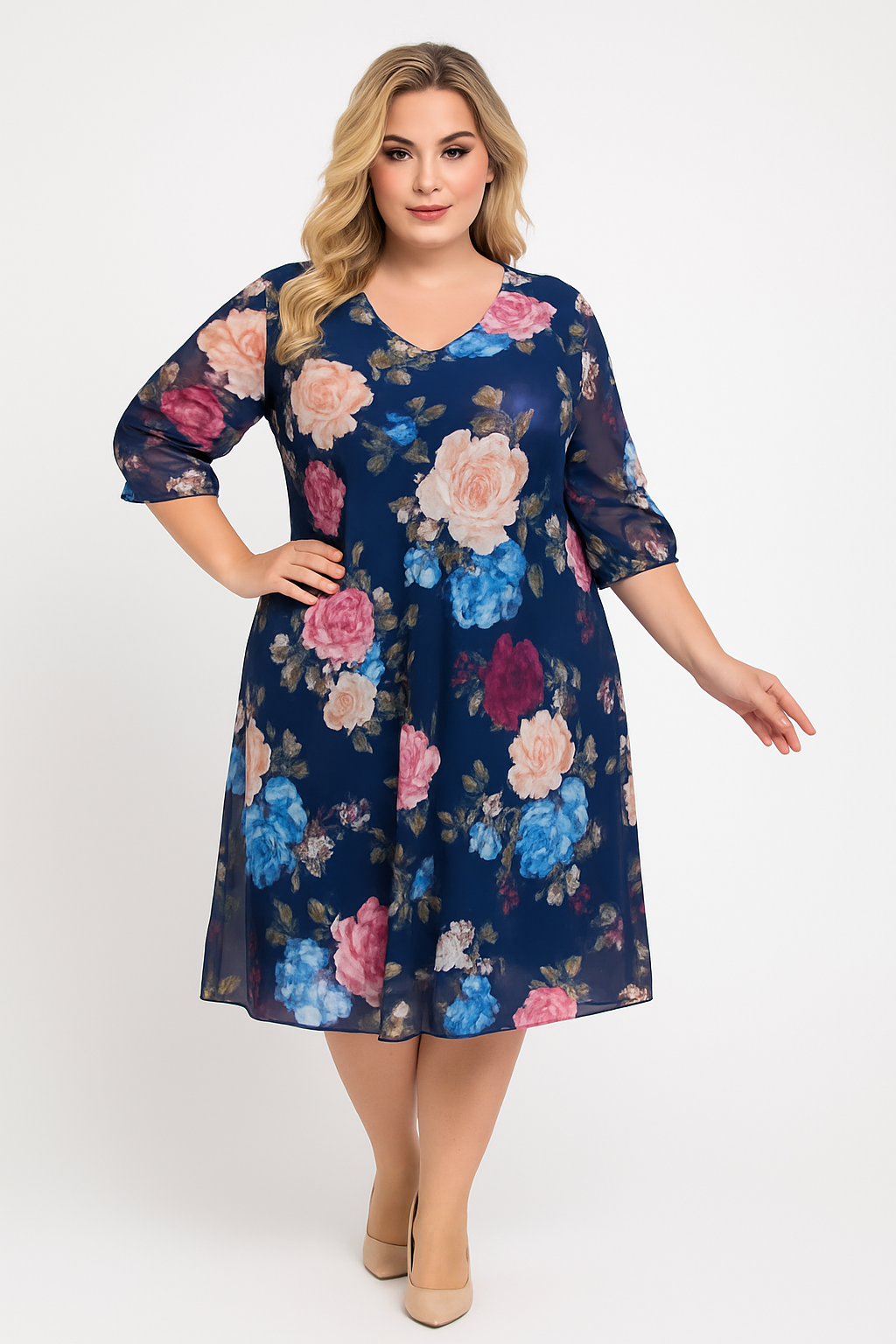 Sukienka Plus Size z Kwiatowym Wzorem ( r. 48-56)  