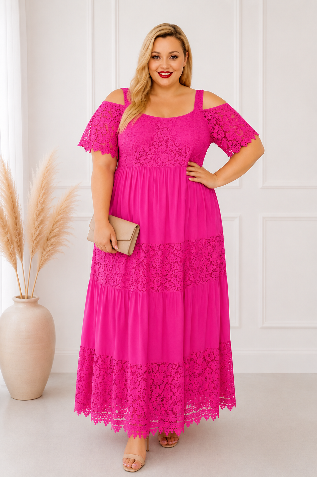   Koronkowa sukienka plus size z rękawkiem KARON (L.r 46-54)   