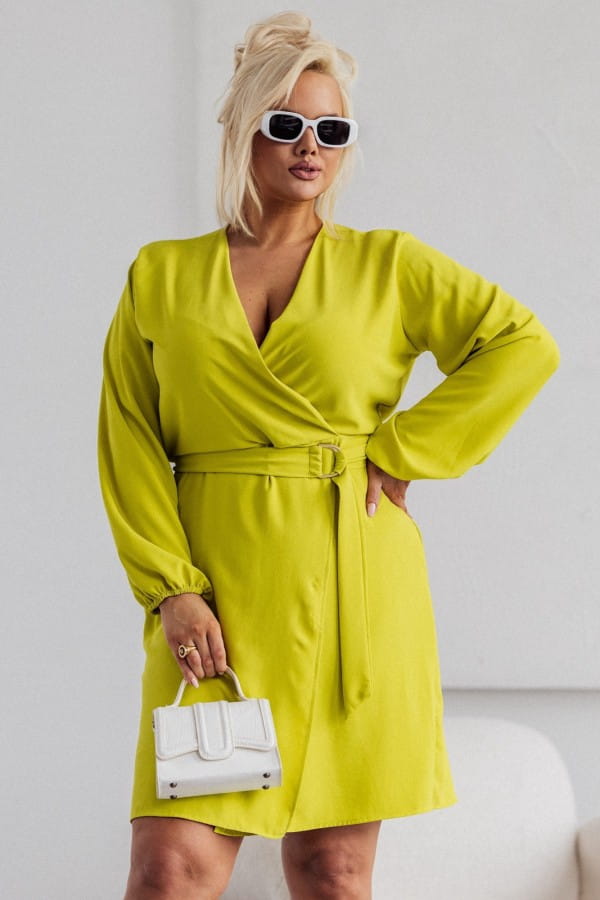 SUKIENKA PLUS SIZE Z PASKIEM I  KOPERTOWYM DEKOLTEM BONI ( r. 44-50)   