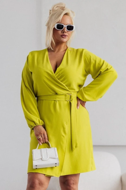 SUKIENKA PLUS SIZE Z PASKIEM I  KOPERTOWYM DEKOLTEM BONI ( r. 44-50)   