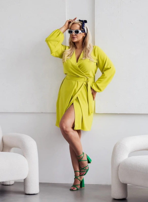 SUKIENKA PLUS SIZE Z PASKIEM I  KOPERTOWYM DEKOLTEM BONI ( r. 44-50)   