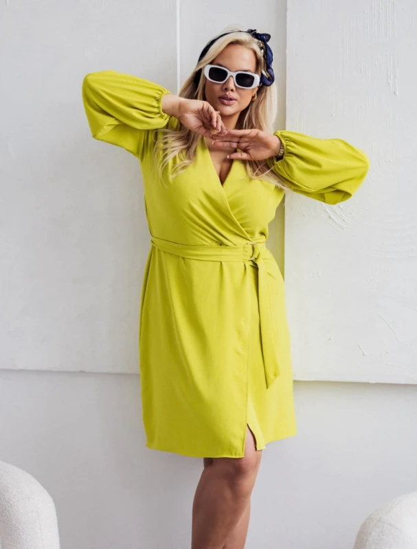 SUKIENKA PLUS SIZE Z PASKIEM I  KOPERTOWYM DEKOLTEM BONI ( r. 44-50)   