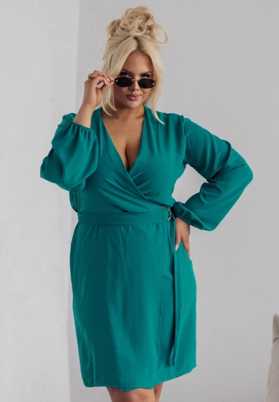 SUKIENKA PLUS SIZE Z PASKIEM I  KOPERTOWYM DEKOLTEM BONI . ( r. 44-50)  