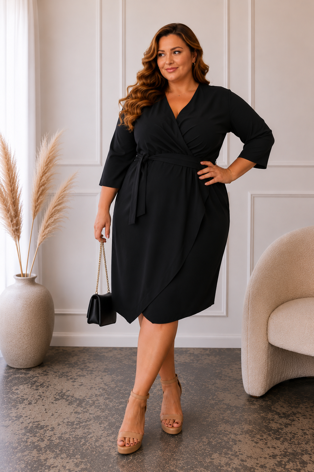 Sukienka plus size z zakładanym dekoltem TULIPAN -CZARNY ( r. 48-56)  