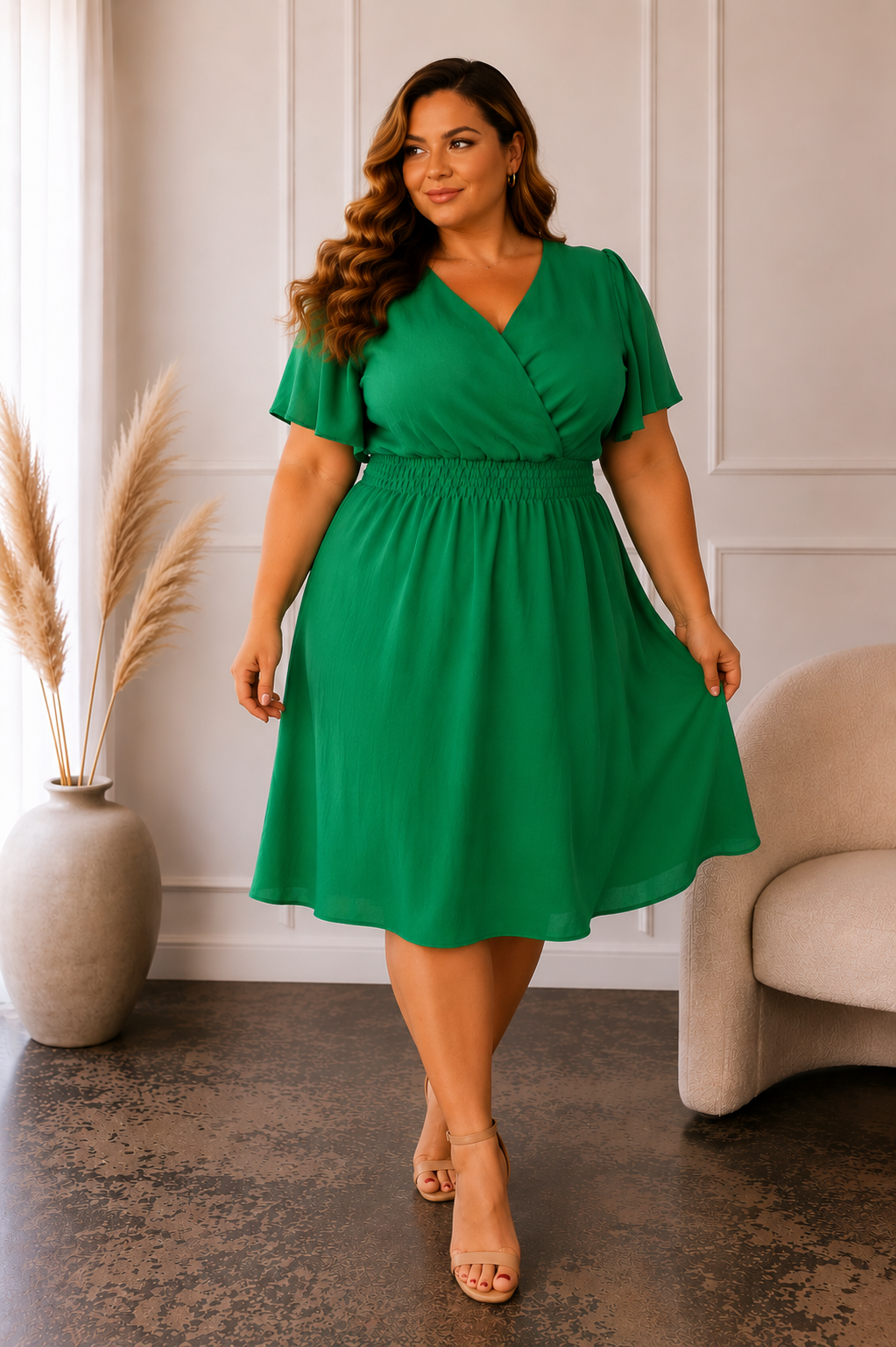 Sukienka plus size z zakładanym dekoltem MOONI (L.r 42-44)  