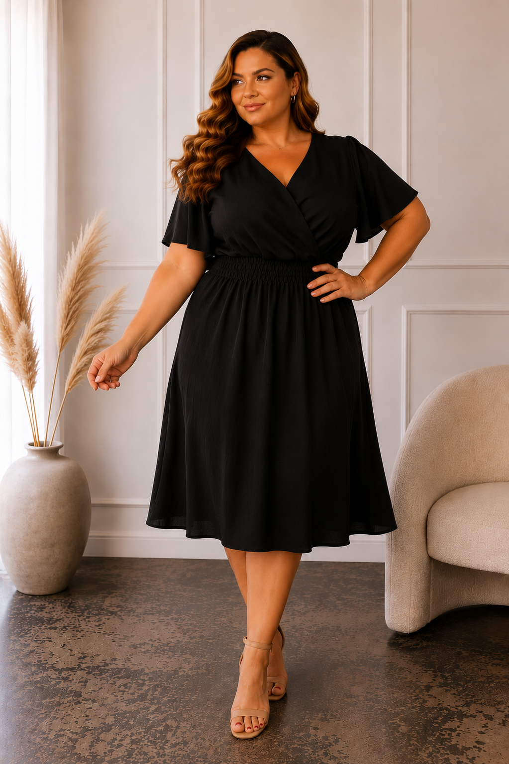 Sukienka plus size z zakładanym dekoltem MOONI (L.r 42-44)  