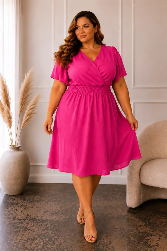 Sukienka plus size z zakładanym dekoltem MOONI ( r. 42-44)  