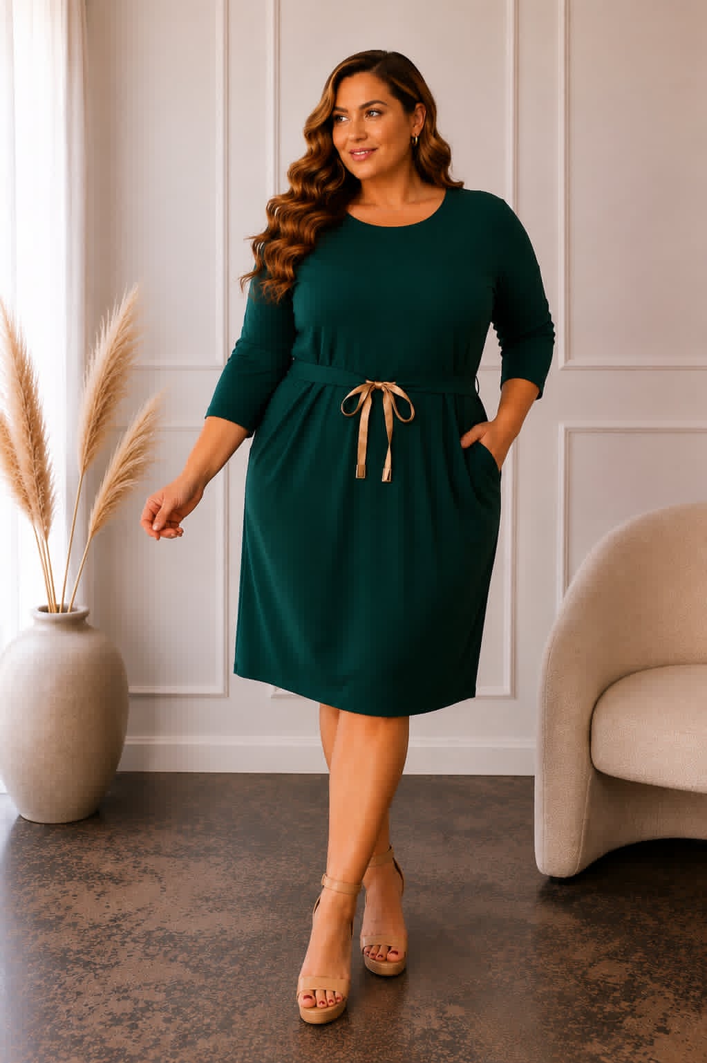 Sukienka plus size / tunika ze złotą taśmą do wiązania  ( r. 44-48)  