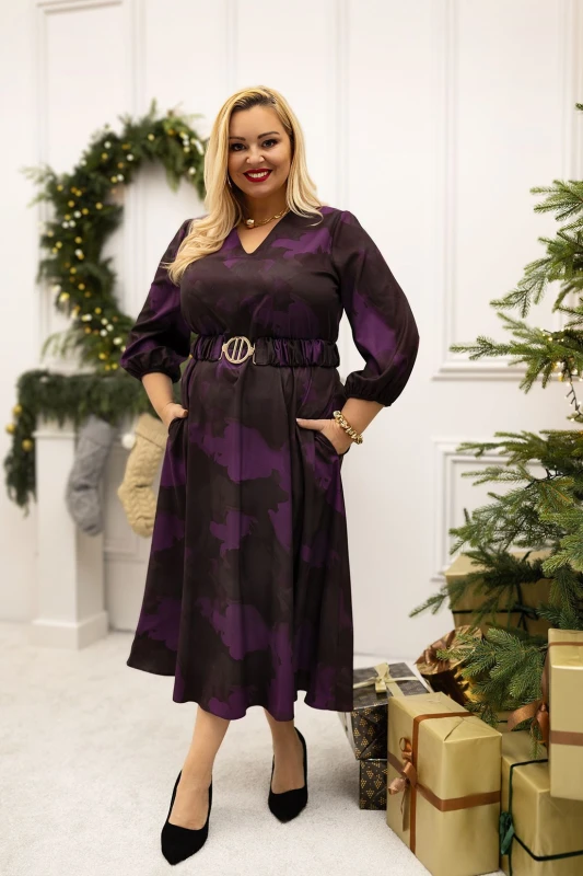 Rozkloszowana sukienka plus size z paskiem LOSI ( r. 48-52)   