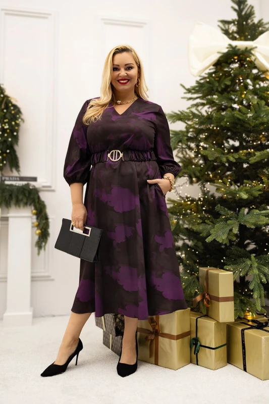 Rozkloszowana sukienka plus size z paskiem LOSI ( r. 48-52)   