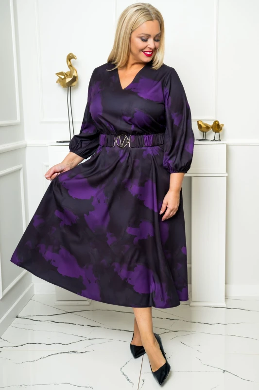 Rozkloszowana sukienka plus size z paskiem LOSI ( r. 48-52)   
