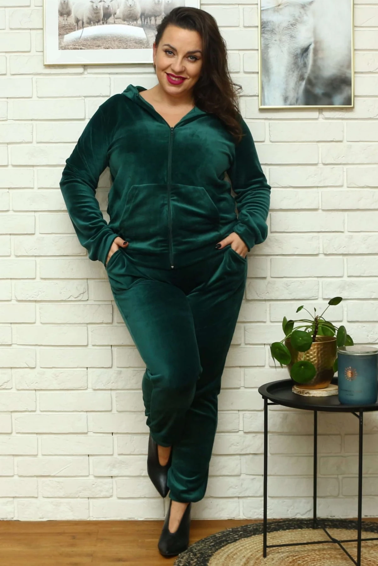  Welurowy komplet dresowy plus size ROZPINANY Z KAPTUREM ( r. 44-54) 