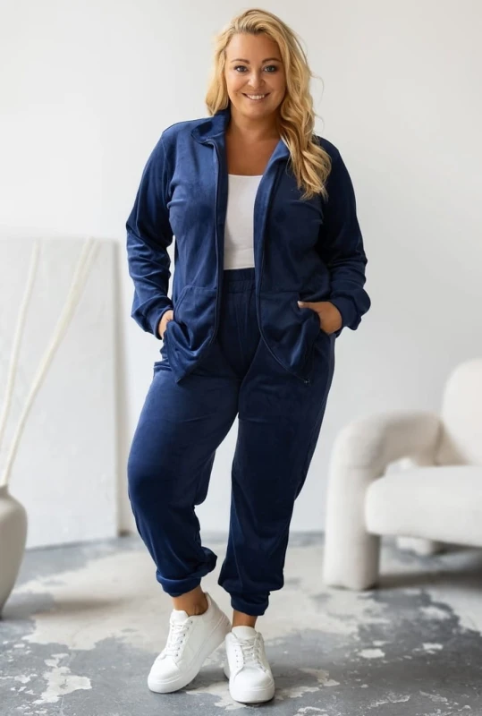Welurowy komplet dresowy plus size  rozpinany ( r. 44-50)   BESTSELLER  