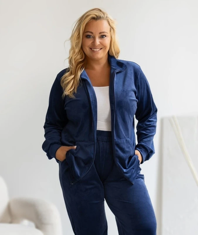 Welurowy komplet dresowy plus size  rozpinany ( r. 44-50)   BESTSELLER  