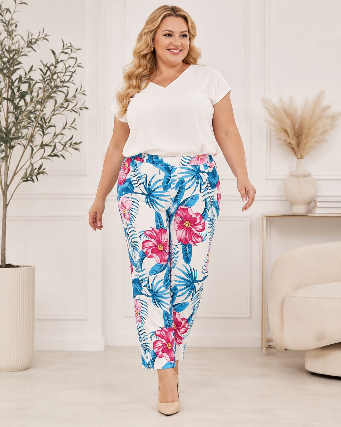 Eleganckie spodnie damskie Plus Size LOVE PRINT (r.54-56)   