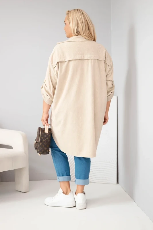 Koszula Plus Size z Wiskozy o Strukturze Sztruksu z Podpinanymi Rękawami (r. 50-56) 