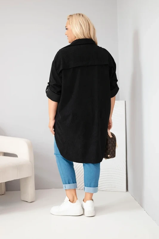 Koszula Plus Size z Wiskozy o Strukturze Sztruksu z Podpinanymi Rękawami (r. 50-56)  