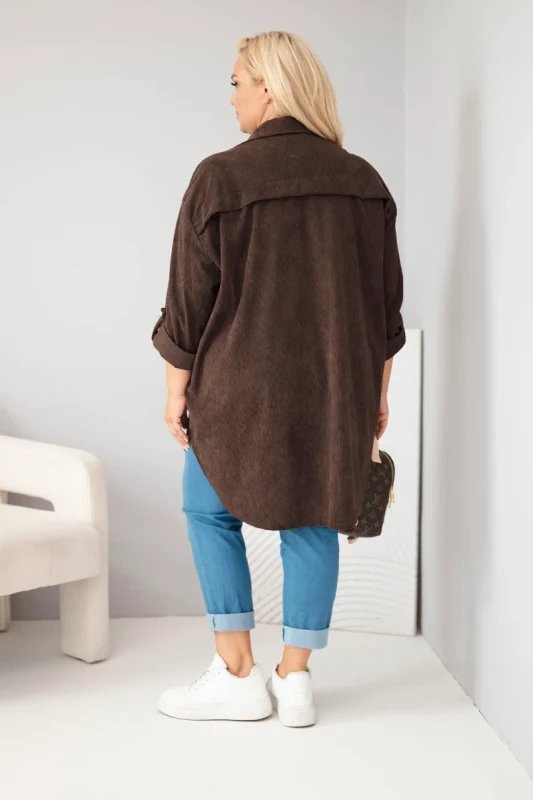 Koszula Plus Size z Wiskozy o Strukturze Sztruksu z Podpinanymi Rękawami (r. 50-56)   
