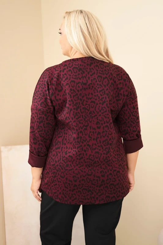 Bluzka Plus Size w Modny Zwierzęcy Print z Asymetrycznym Dołem (r.44/46)