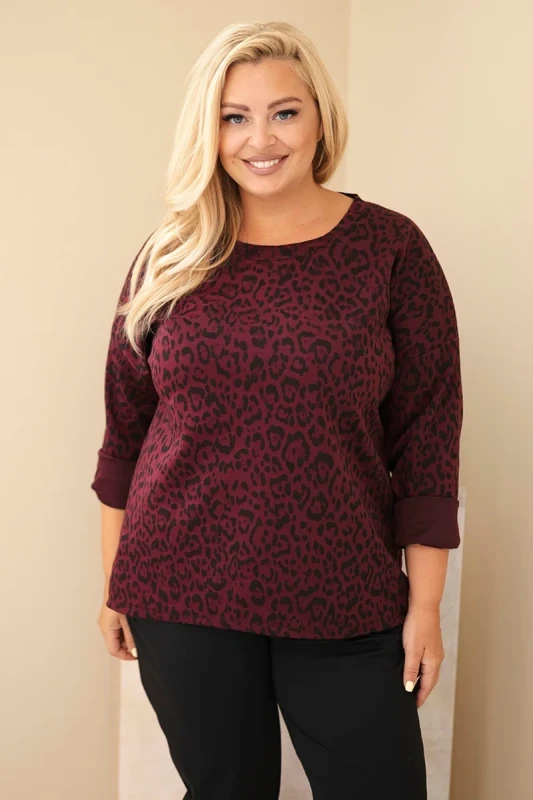 Bluzka Plus Size w Modny Zwierzęcy Print z Asymetrycznym Dołem (r.44/46)