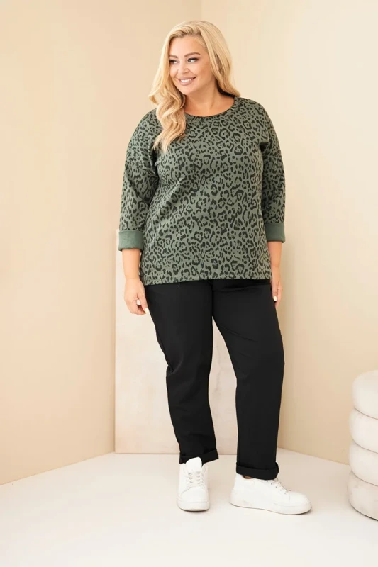 Bluzka Plus Size w Modny Zwierzęcy Print z Asymetrycznym Dołem (r.44/46)   