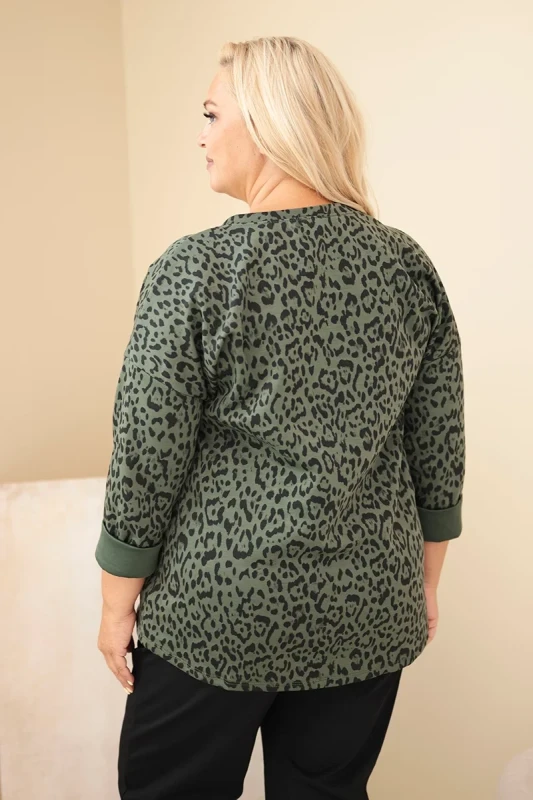 Bluzka Plus Size w Modny Zwierzęcy Print z Asymetrycznym Dołem (r.44/46)   