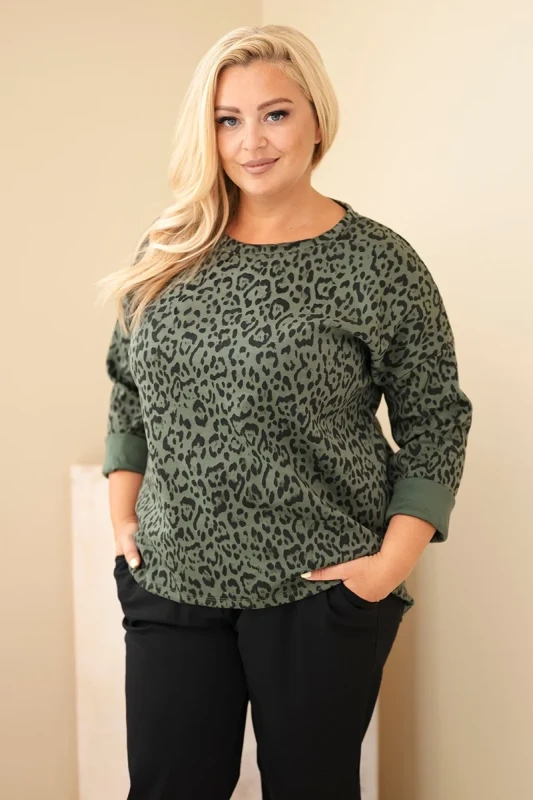Bluzka Plus Size w Modny Zwierzęcy Print z Asymetrycznym Dołem (r.44/46)   